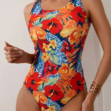 Maillot De Bain Une Pièce Col Rond Bretelles Larges Floral