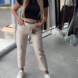 Pantalon Taille Haute Décontracté Jambe Droite