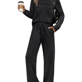Set Haut à Col Rond pour Femme et Pantalon à Cordon