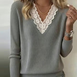 Pull À Col En V Avec Empiècement En Dentelle