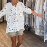 Blouse Polyvalente Col En V Imprimée Manches Mi-Longues
