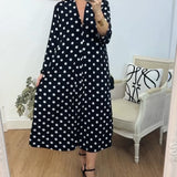 Robe à col V, coupe ample et à pois