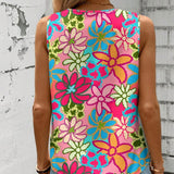 Gilet Col V Imprimé Fleuri Sans Manches