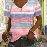 T-Shirt Col En V Rayé Multicolore Polyvalent