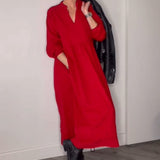 Robe élégante à col en V et manches longues