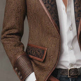 Blazer Femme à Motif Herringbone avec Panneaux Imprimés