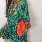 Robe longue décontractée imprimée à col en V