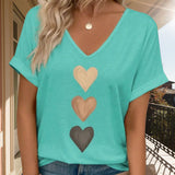 T-Shirt Col En V Imprimé Cœur