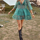 Smock V-Neck Brodé En Dentelle