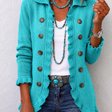 Maribel | Veste Tricot Turquoise avec Volants