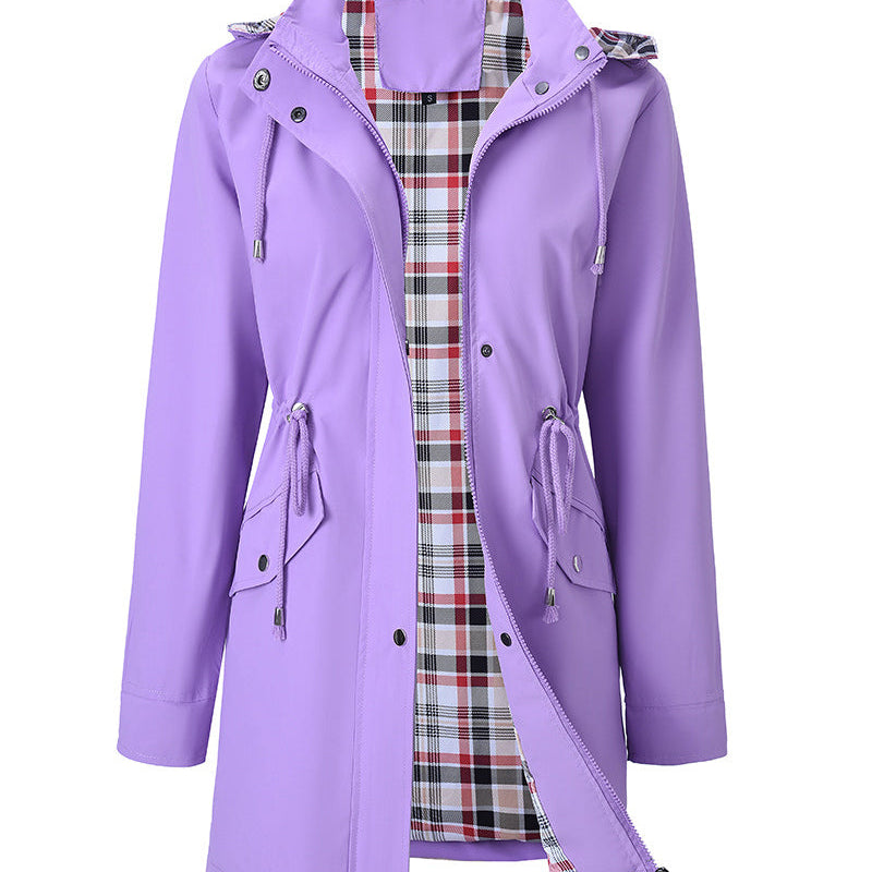 Trench Long Imperméable À Capuche Pour Femme