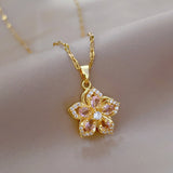 Collier pendentif rotatif à 360° à cinq pétales de fleur