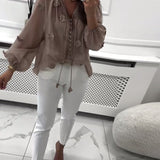 Blouse Unie Fleurs 3D À Lacets