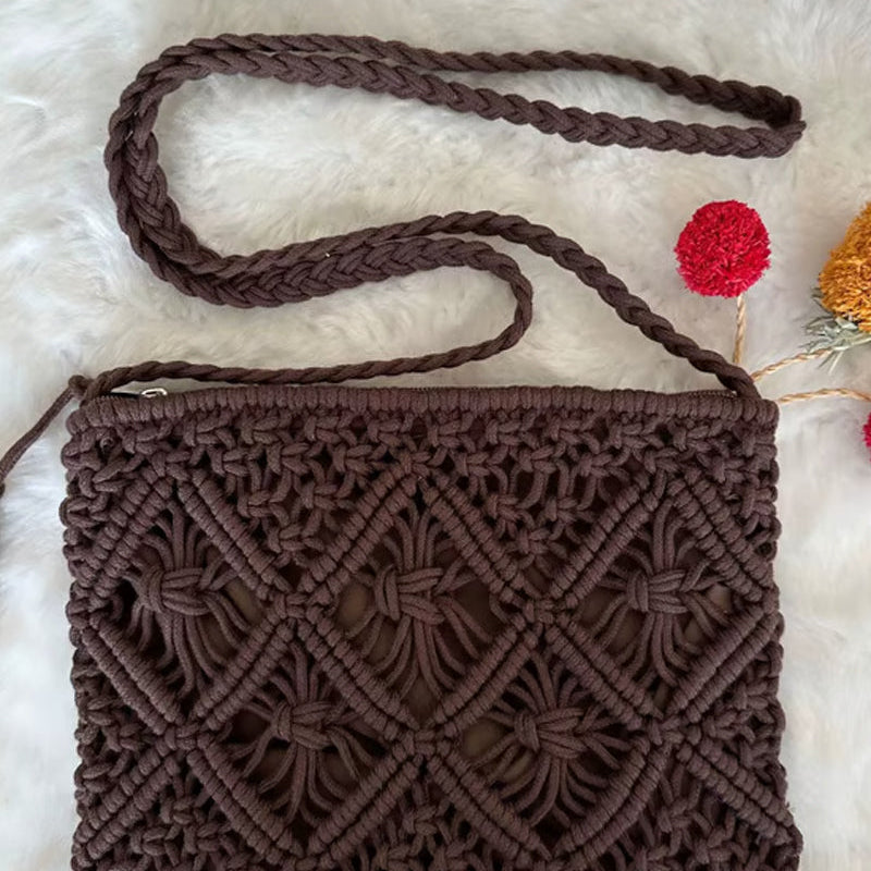 🏆Vente Flash⚡Pochette Minimaliste à Gland pour Femme – Sac Rétro en Corde de Coton Tressée Style Bohème pour Vacances d'Été à la Plage