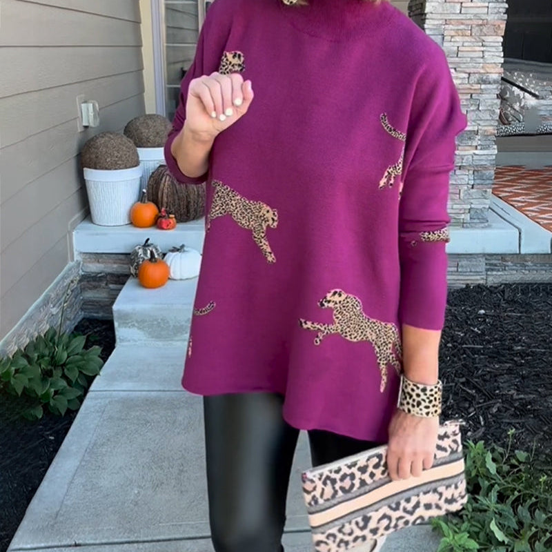 Pull ample motif guépard