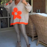 Pull col V à motif fleuri