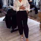 Pantalon décontracté uni avec cordon de serrage et patchwork de paillettes