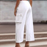 Pantalon cargo décontracté avec poche de couleur unie