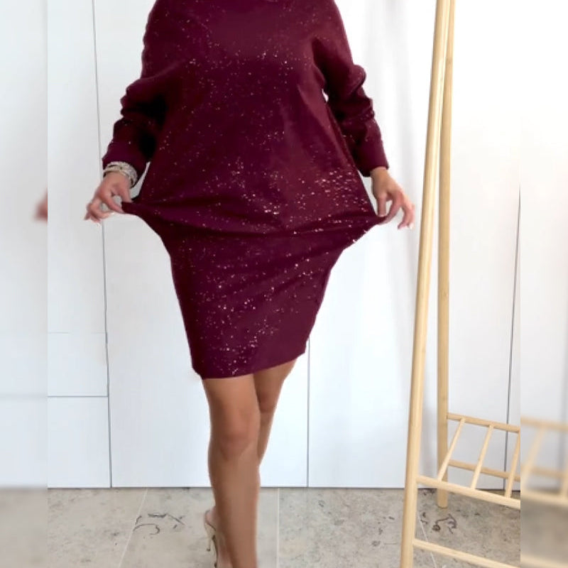 Robe Col Rond Paillettes Fines À La Mode