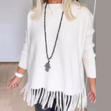 Pull décontracté à franges de couleur unie
