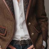 Blazer Femme à Motif Herringbone avec Panneaux Imprimés