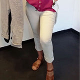 Pantalon Mode Couleur Unie Bouton Poche Mince