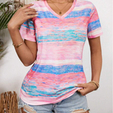 T-Shirt Col En V Rayé Multicolore Polyvalent