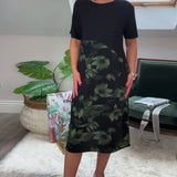 Robe patchwork décontractée à imprimé floral et col rond