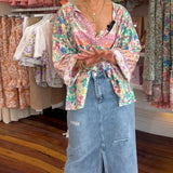 Blouse décontractée à imprimé floral coloré