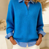 Pull Couleur Unie À Patchwork Écossais