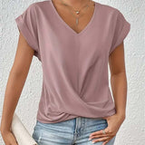 T-shirt Col V Uni Élégant à Manches Courtes