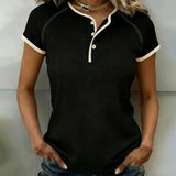 T-Shirt Color Block Boutonné Coupe Ajustée