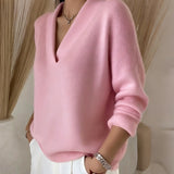 Pull décontracté couleur unie col en V