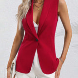 Manteau Cardigan Sans Manches À Bouton Unique