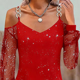 Robe À Bretelles Avec Empiècement En Tulle Manches Longues