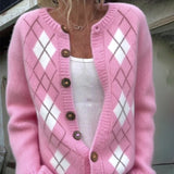 Cardigan Avec Caractéristiques Bouton - et Motif Plaid Diamant