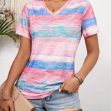 T-Shirt Col En V Rayé Multicolore Polyvalent