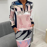 Robe à manches longues zippée avec poches bloc de couleur