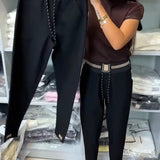 Pantalon Élégant À Cordon Et Taille Élastique