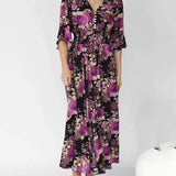 Robe longue à col en V à imprimé floral