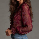 Blouse Demi-Zip Volant Rétro