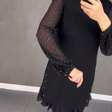 Robe élégante à pois et manches longues