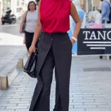 Pantalon Asymétrique À Couches Jambes Larges
