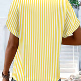 T-Shirt À Col En V Rayée Bloc De Couleurs