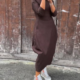 Robe élégante simple à manches longues avec poche de couleur unie