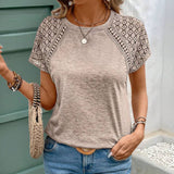 T-Shirt Solide Couleur Creuse Col Rond Slim