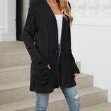 Cardigan décontracté à manches longues et poches de couleur unie