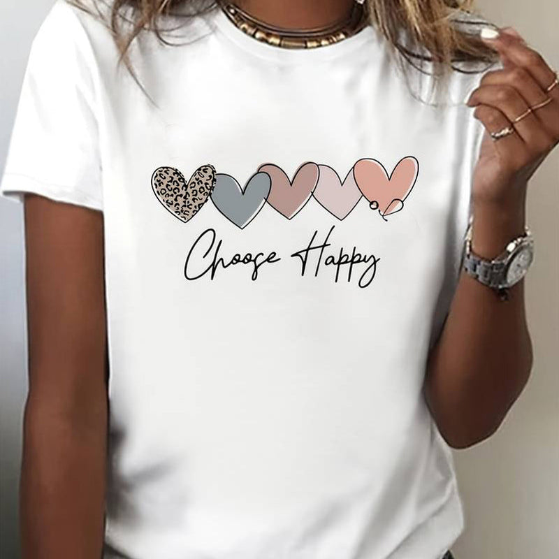 T-shirt décontracté imprimé love à manches courtes et col rond