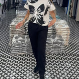T-shirt décontracté à col rond et imprimé floral