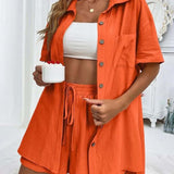 Ensemble chemise et short décontracté de couleur unie